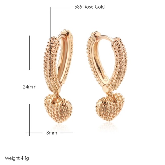 14K Plated Vintage Heart Dangle Earrings - Picture 4 of 4